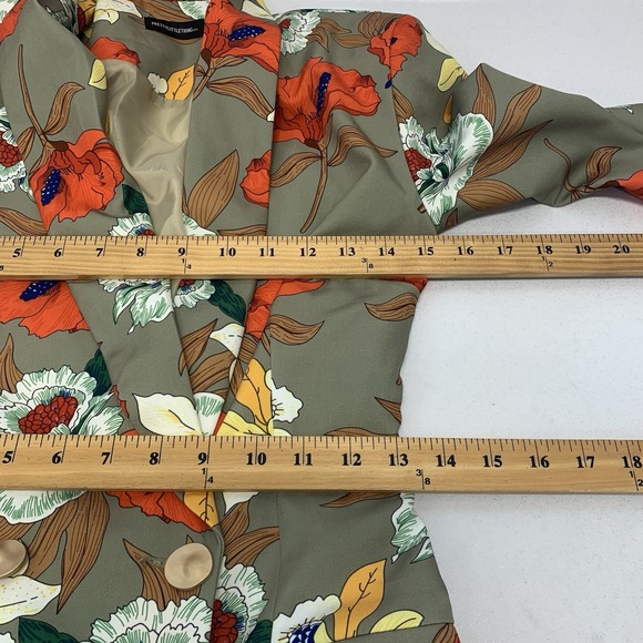 Pretty Little Thing Blazer Jacket 4 Floral Fitted Colorful Retro Mod Casual Work - Picture 9 of 10